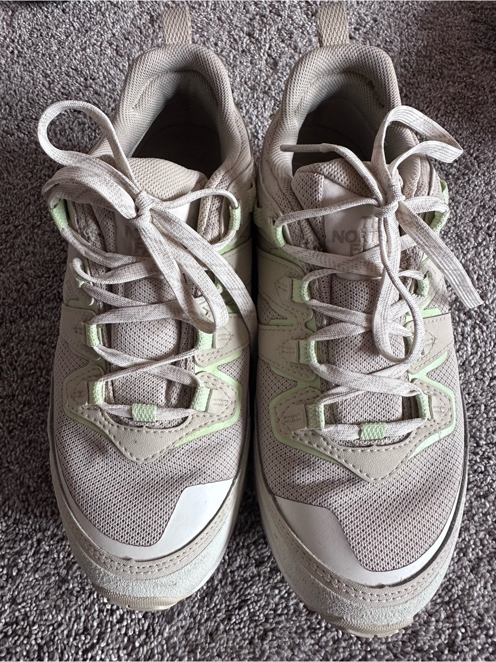 The North Face Women's Tan Mesh Athletic Sneakers with Mint Accents